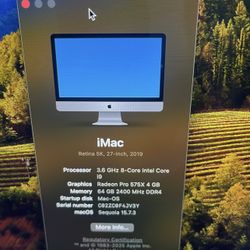 2019 iMac 5k I9 8 Core 64gb memory 