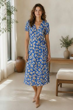 NWT Ann Taylor Blue Floral Wrap Midi Dress – Size 4