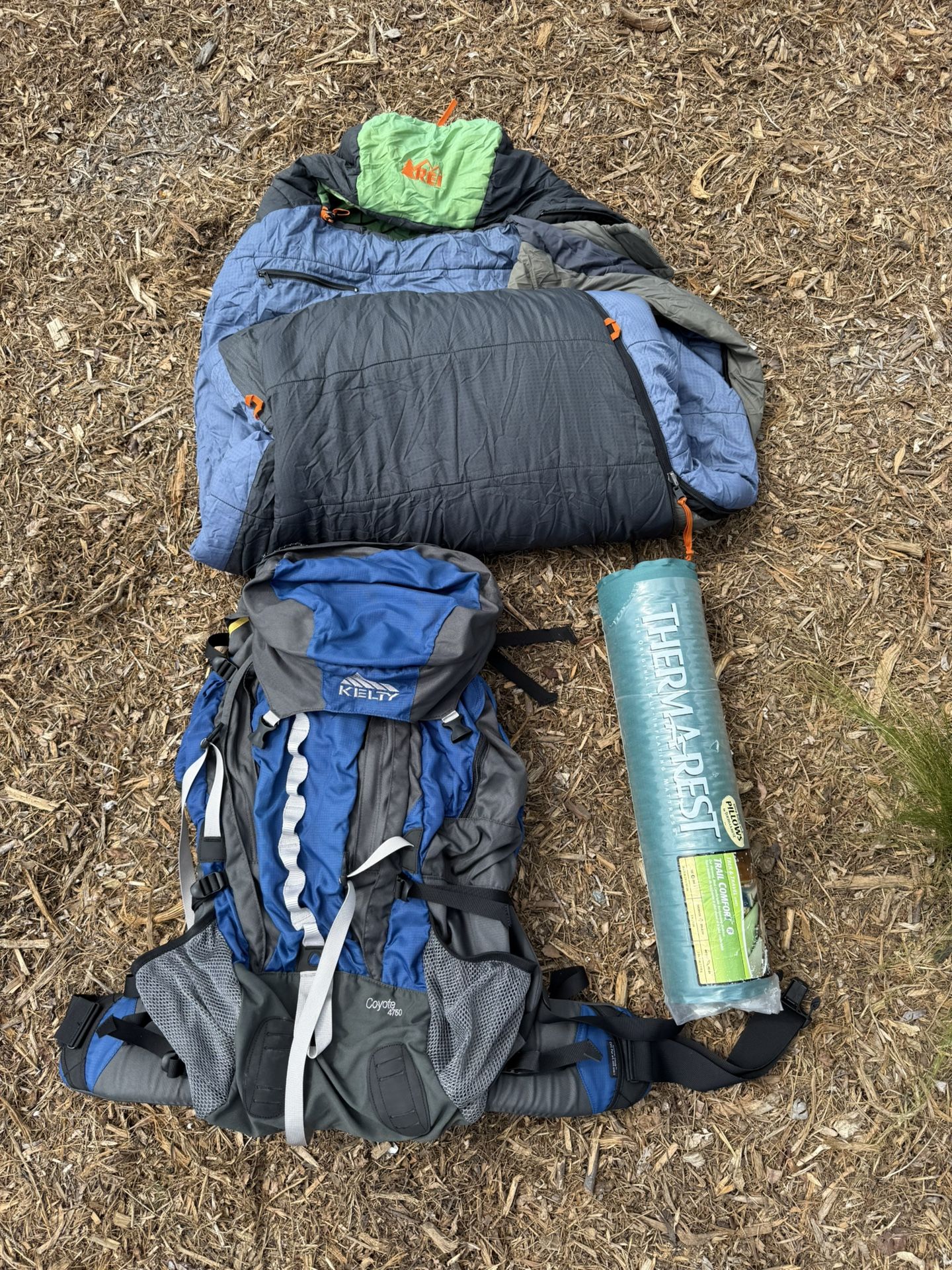 Backpacking Hiking Backpack, Sleeping Bag, and Therarest