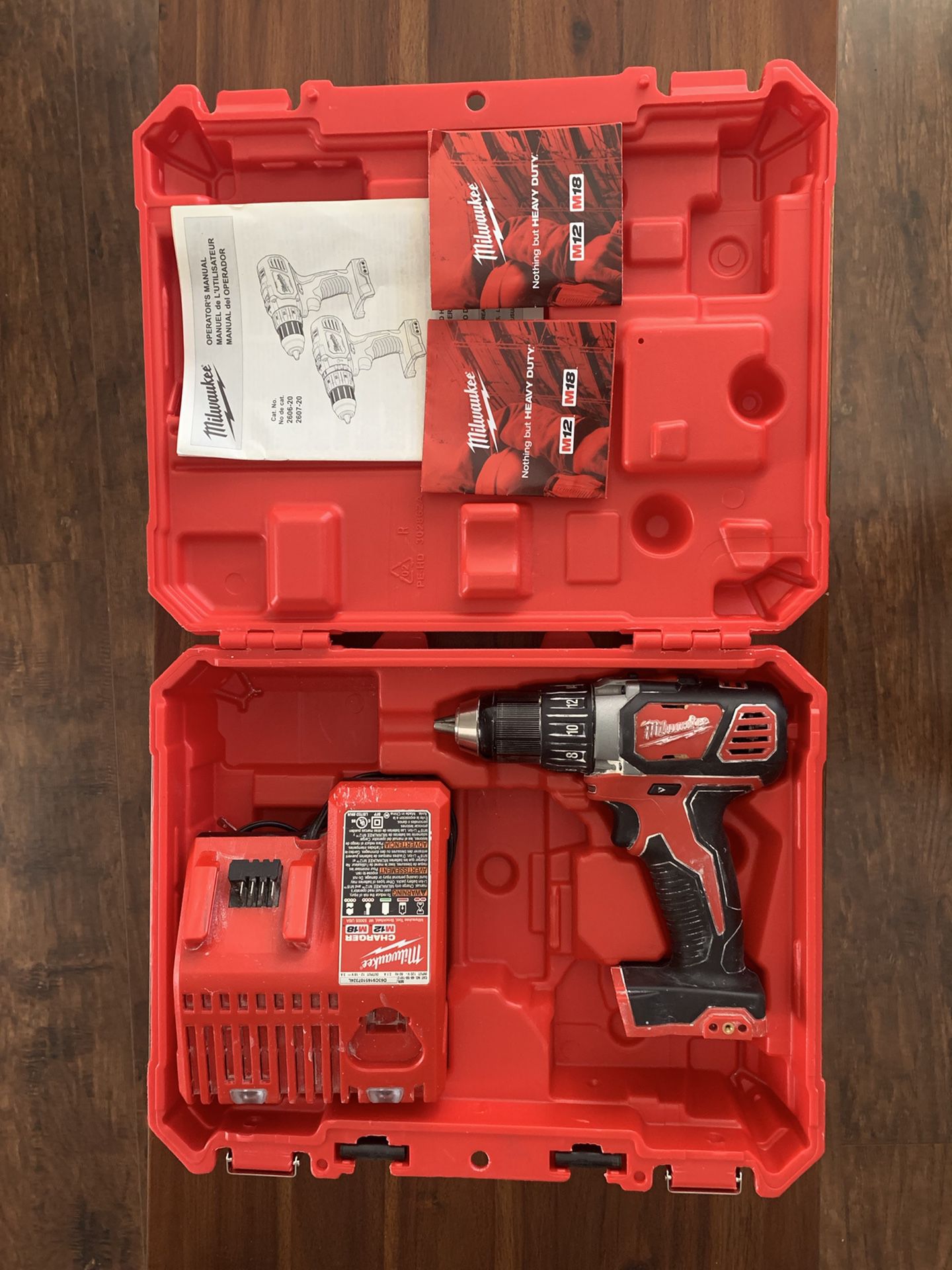 Milwaukee M18 drill with charger and carrying case