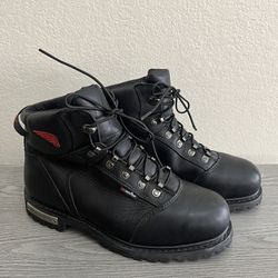 Red Wing 971 Truwelt Vibram 6" Boots Black Leather Steel Toe Mens US 9.5 EE Wide