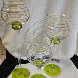 3 Long Stem Glass Candle Holders