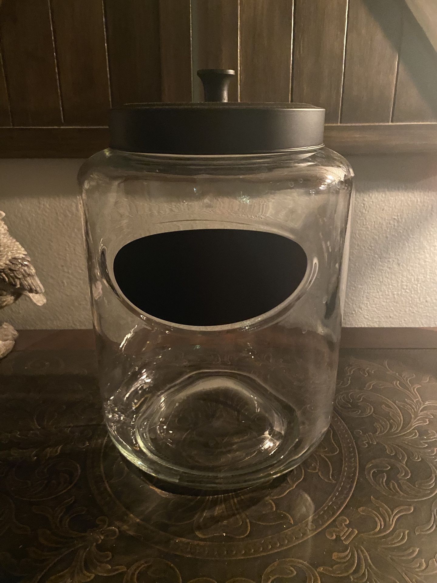 Large Round Glass Jar w/Chalkboard New