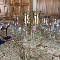 BARWARE SET, 14 PIECE ASSORTED GLASSES, GREAT STARTER SET!