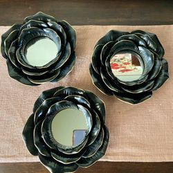 Wall Art 3D Black Rose With Mirrored Center 3 