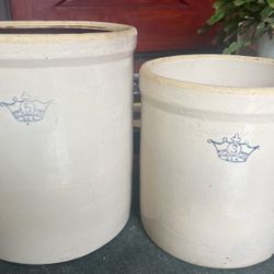 5 & 3 Gallons Antique Vintage Stoneware Ceramic Crock Jar/Container 