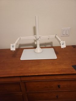 Freestanding Dual Monitor Stand with Glass Base and Adjustable Arms