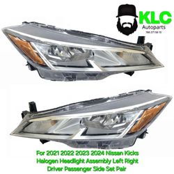 For 2021 2022 2023 2024 Nissan Kicks Halogen Headlight Assembly Left Right Driver Passenger Side Set Pair 