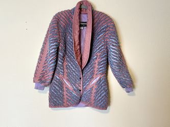 Vintage Quilted Artwear Jacket – Textured Wave Stitching – Size Small