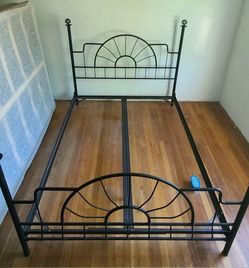 Queen size metal bed frame with head and footboard