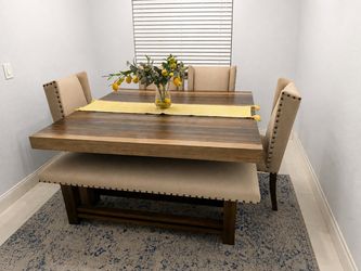 Cindy Crawford Wood Dining Table Set with Chairs and Bench
