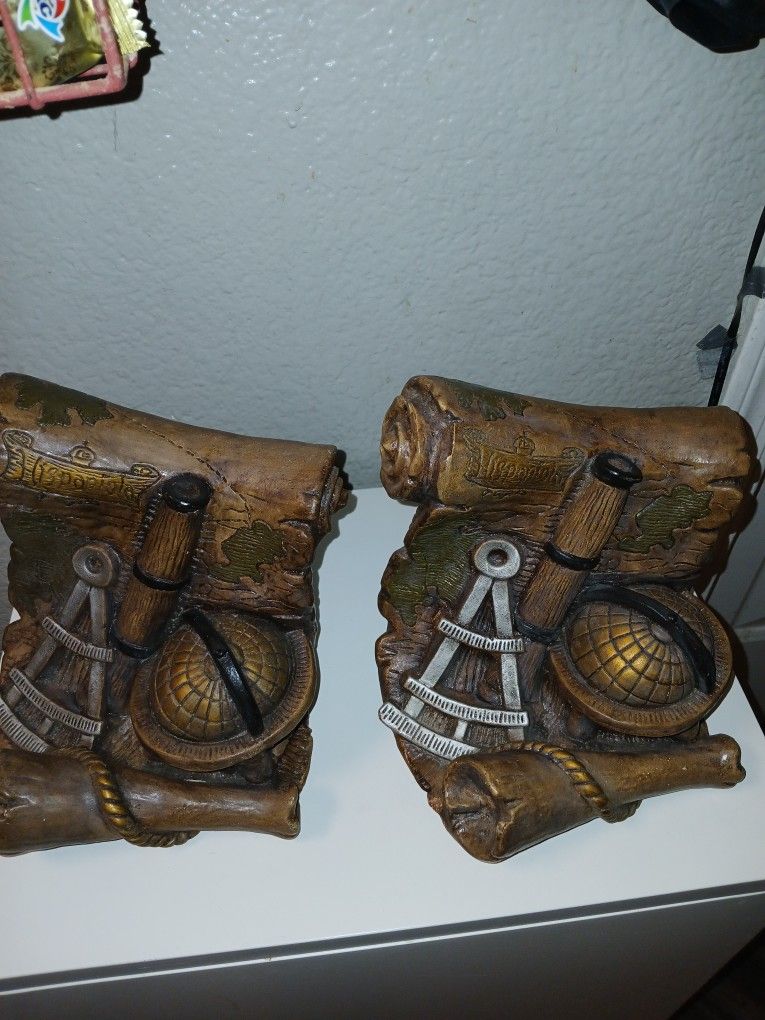 1960s Hispaniola Ship Globe Map Travelers Bookends