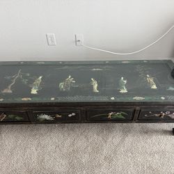Vintage Made in Macau Asian Chinoiserie Black Lacquer Coffee Table