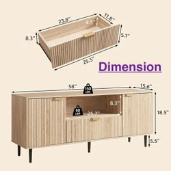 🥨Okvnbjk Modern TV Stand for 65 Inch TV, TV Consoles for Living Room, Media Console with Soft Hinge & Drawer, Wood Fluted Entertainment Center with S