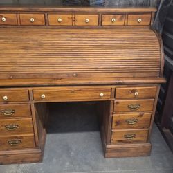 Ethan Allen Roll Top Desk W/ Storage Solid Oak EXCELLENT CONDITION