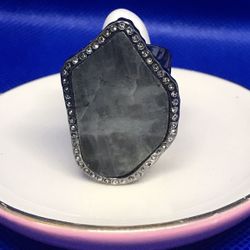 Vintage BCBG Max Azria Hammered Semiprecious Stone Silver Tone And Marquesita  Stone Cuff Ring Size 6