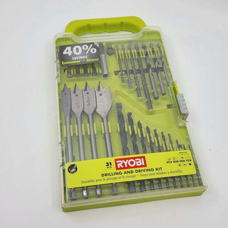 Ryobi A983102 Drilling & Driving Kit 31 Piece Complete Set New, open
box. UPC 0(contact info removed)7.
Weight 1lb 8oz plus shipping materials.