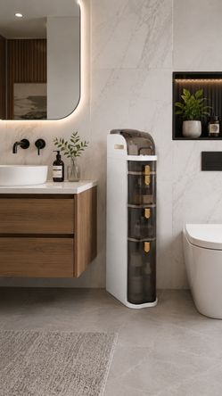 Narrow Bathroom Storage Cabinet Slim Bathroom Organizer Narrow Storage Cabinet for Laundry Rooms, Toilet & Living Room Gaps, Mobile & No Installation 