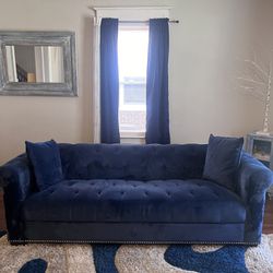 Navy Blue Velvet , Tight Stitched Deep Button Three Seater Sofa 