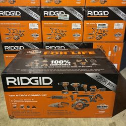 RIDGID 18V Cordless 8-Tool Combo Kit with 2.0 Ah Battery, 4.0 Ah Battery, Charger, and Tool Bag