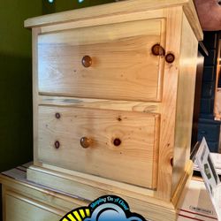 Two Drawer Natural Pinewood Nightstand Dresser 