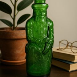 Anchor Hocking 1966 Poland Spring Gin “Moses” Figural Green Bottle, 10”