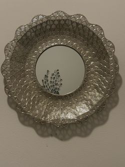 Round Wall Mirror with Silver Embossed Frame