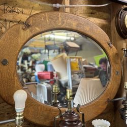 Large, Heavy Duty Oak Mirror Vintage