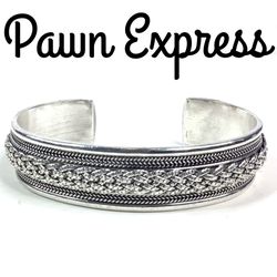 Sterling Silver Woven Braided Bangle Bracelet Cuff 