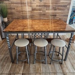 Dining Room Table And 6 Stools Wood Gray Brown Faux Granite Marble Top