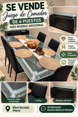 Mesa comedor 6 sillas + comoda