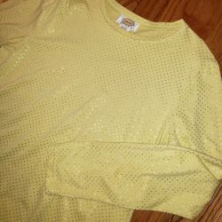 Talbots Sparkly Polka Dot Detailed Yellow Long- Sleeve Crewneck Tee Size: LP
