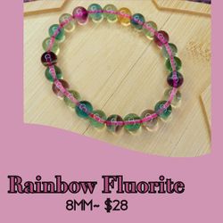 High Quality Rainbow Fluorite Crystal Bracelet- 8mm