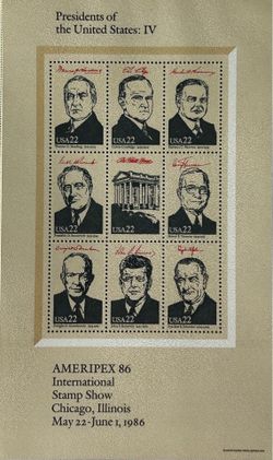 COLLECTION OF 4 “PRESIDENTS OF THE UNITED STATES : IV” - US 1986 STAMP SHEETS - SC #2(contact info removed) - MNH