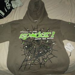 Sp5der Punk V2 Hoodie in slate grey with green accents
