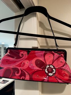 Red Floral Print Clutch Handbag