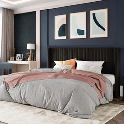 A210 $150  King Velvet Upholstered Platform Bed Frame