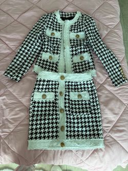 Houndstooth Tweed Jacket and Skirt Set