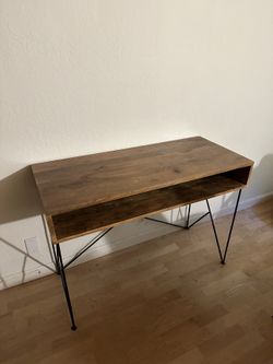 Solid Wood Desk / Console Table with Black Metal Legs