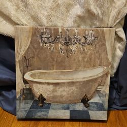 Sparkly Rhinestone French Bathtub With Chandelier Canvas Print  12"x12"