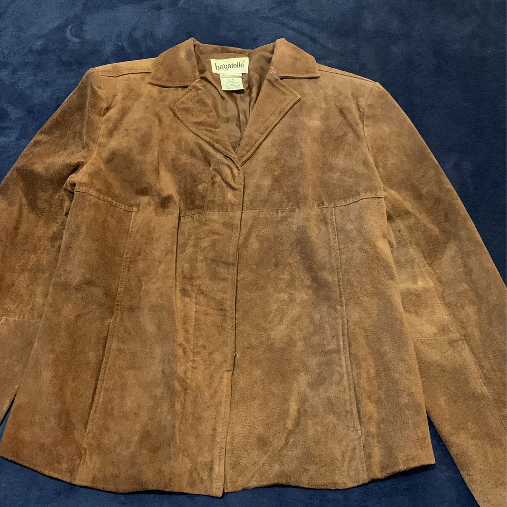 Bagatelle Leather Jacket Womens PL Petites Large Brown Suede 