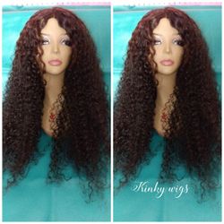 28" Afro Bohemian Kinky Curly Middle Part Lace Glueless Human Blend Hair Wig 
