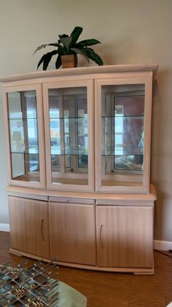 Light Wood China Cabinet with Glass Doors