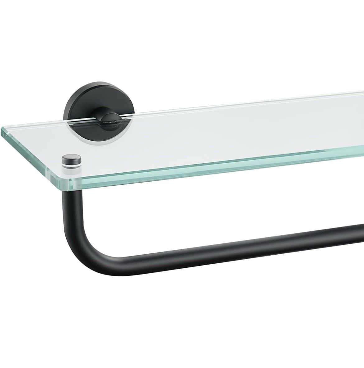 JQK Bathroom Glass Shelf, Shelf with 19 Inch Towel Bar Tempered Glass Shower Storage 20 by 5 inches, 304 Stainless Steel Matte Black Wall@A7-818