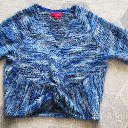 Soft & Fuzzy Blue Sweater – 3/4 Sleeve, Twist Front, Size Large