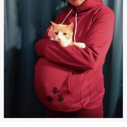 Men Womena Cute Hoodie Sweatshirt Pullover w/ Cat Ear Pouch Pet Carrier