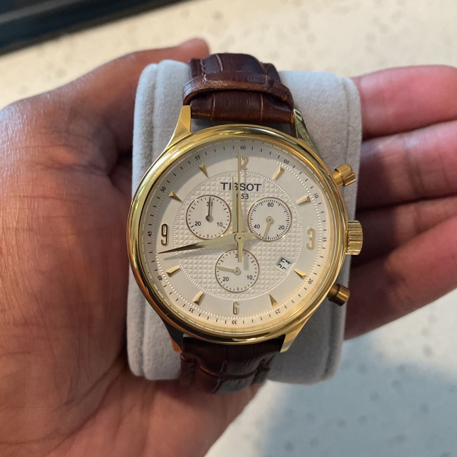 Tissot brown Leather Watch / Gold Trim