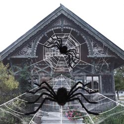 Halloween Decorations, 2 Scary Spiders and 2 Giant Spider Web with Super Stretch Cobweb