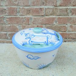 Vintage M.A. Hadley Country Scene Blue Large Tureen/Baker & Lid