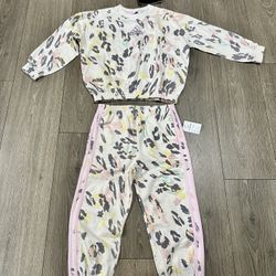 Adidas Girls' 2-Piece Crewneck French Terry Joggers Size 5 In Chalk White